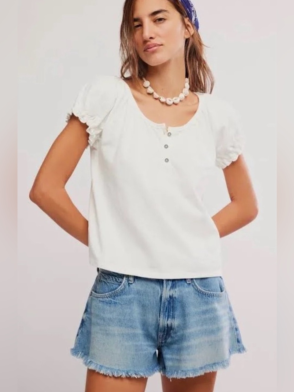 We The Free “Issa” Scoop-Neck Henley in Clean Ivory